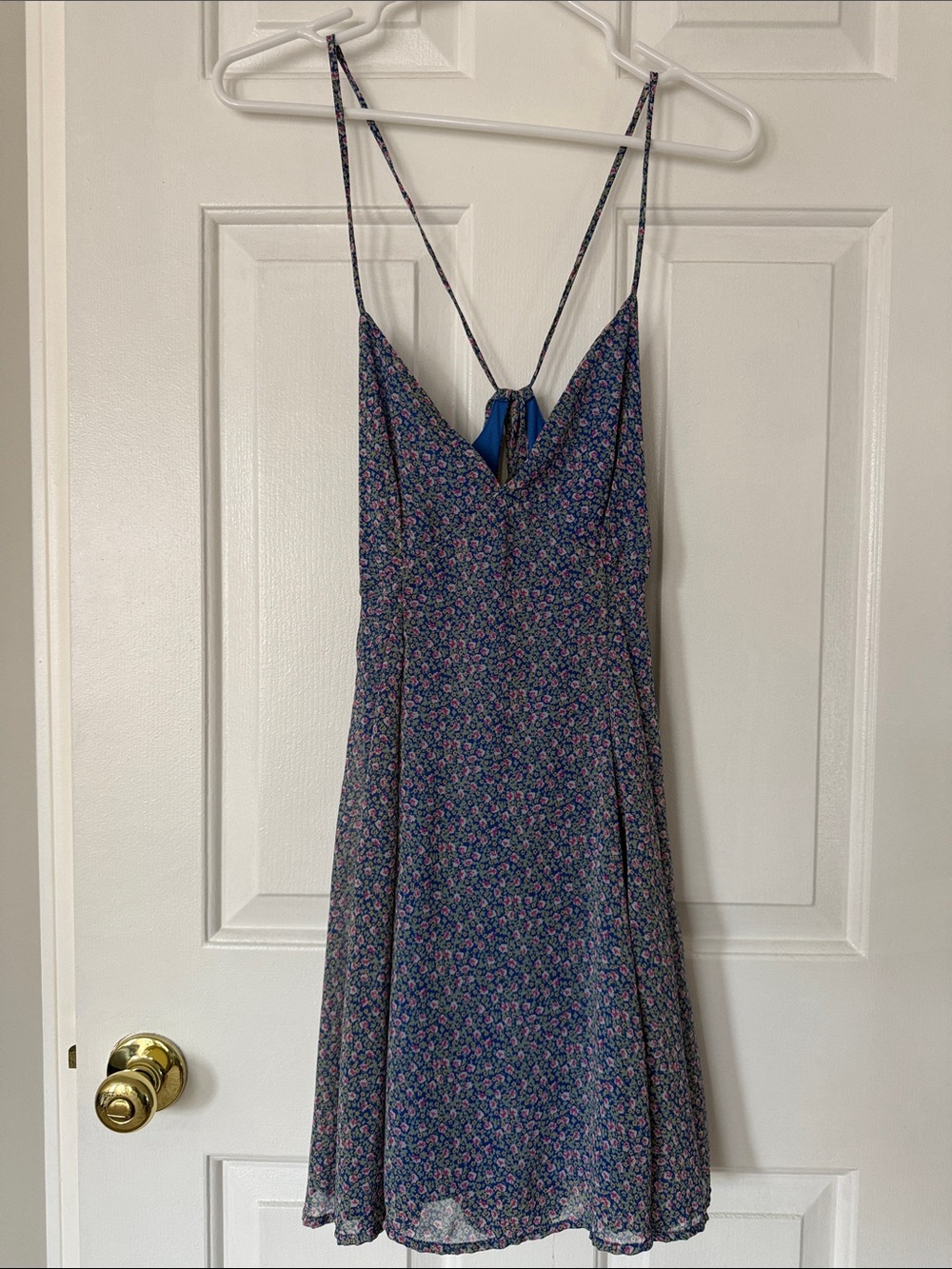 Lulu's Blue Floral Spaghetti-Strap Mini Dress